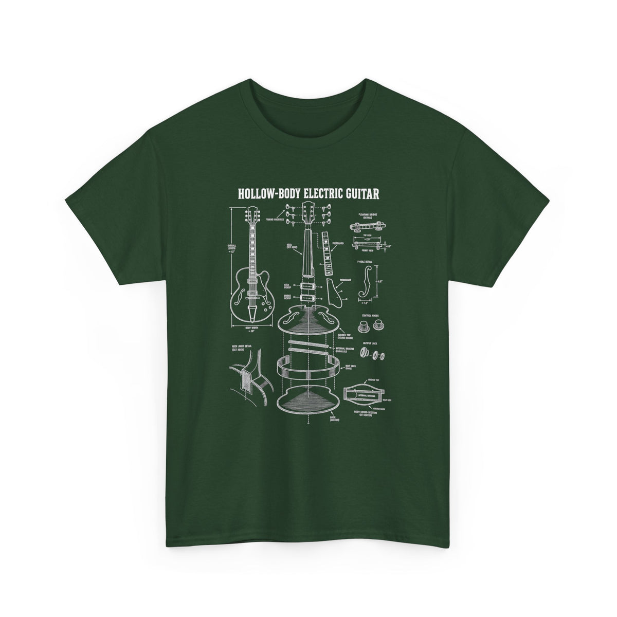 Hollow-Body Electric Guitar Blueprint T‑Shirt