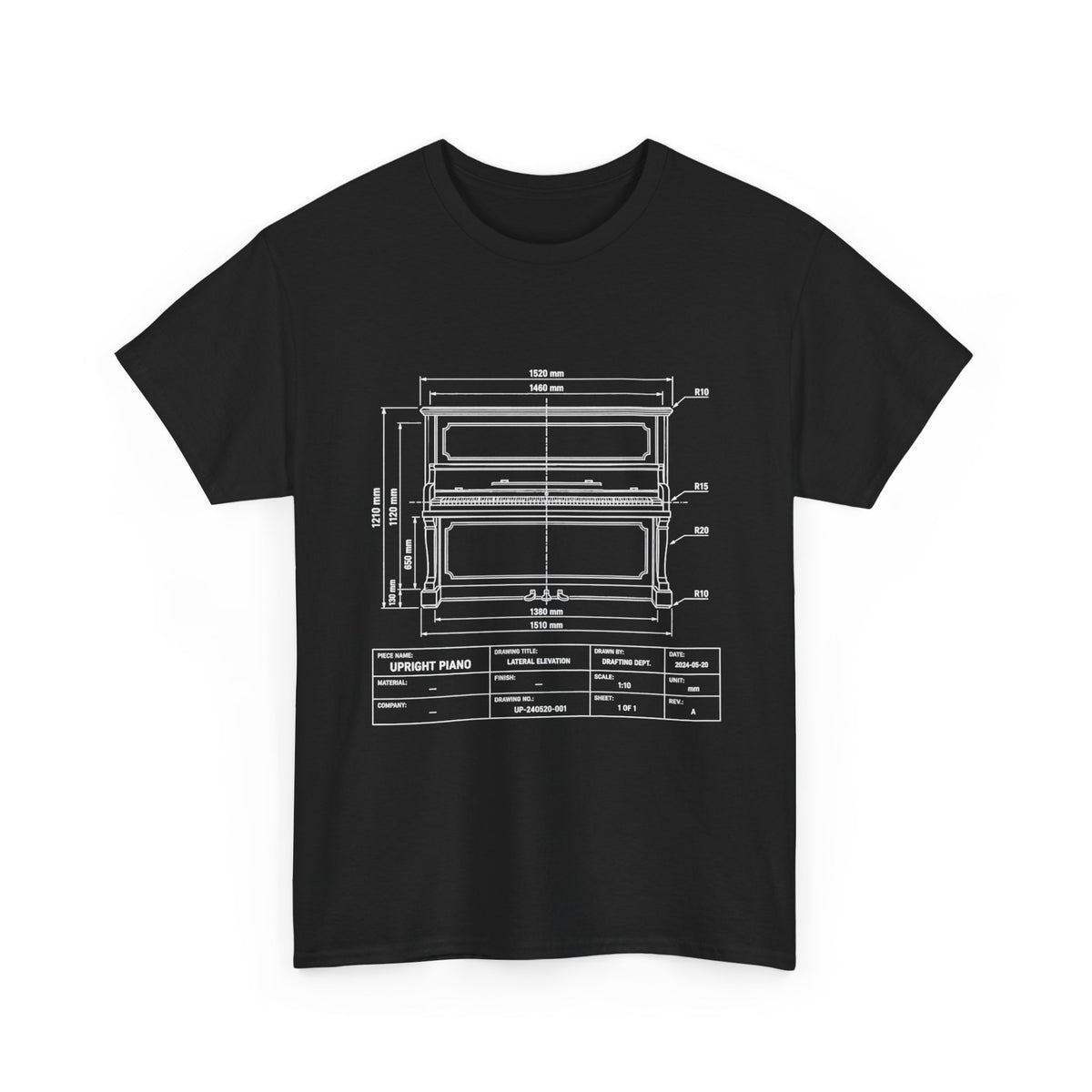 Upright Piano Blueprint T-Shirt