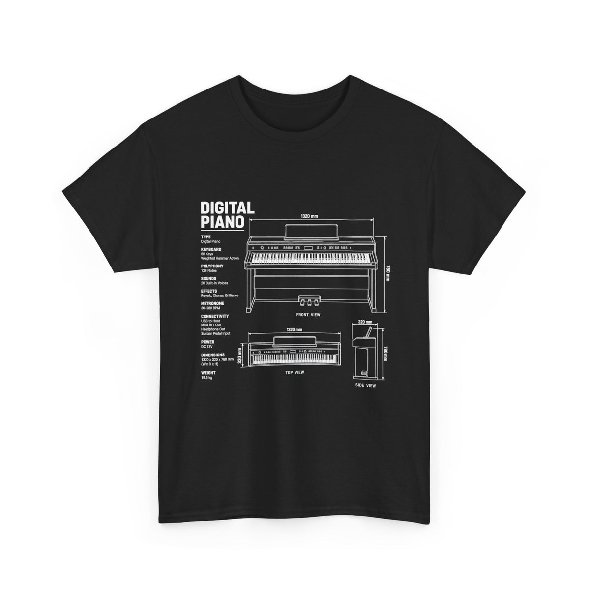 Digital Piano Blueprint T-Shirt