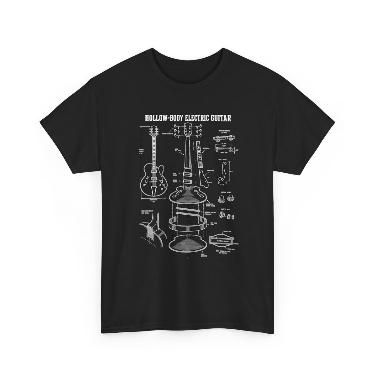 Hollow-Body Electric Guitar Blueprint T‑Shirt
